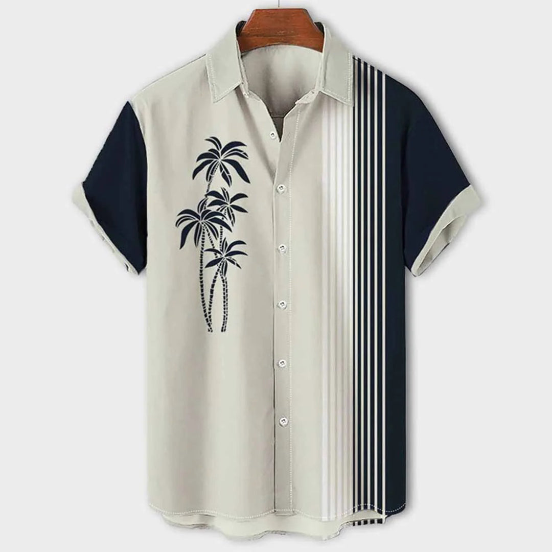 CLAUDE | Color Block Shirt with Palm Pattern for Men-1
