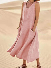 Effortless Chic: Linen Maxi Dress with Convenient Pockets-4