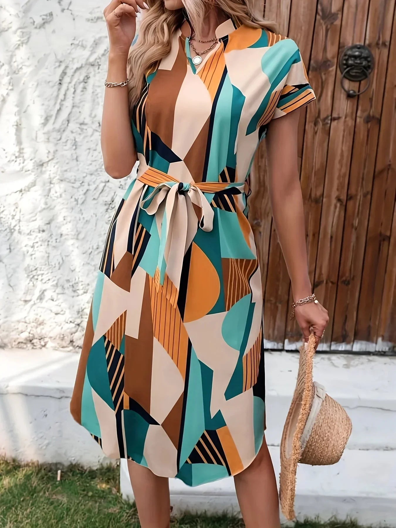 Ella's Effortless V-Neck Midi Dress for Chic Everyday Style-1