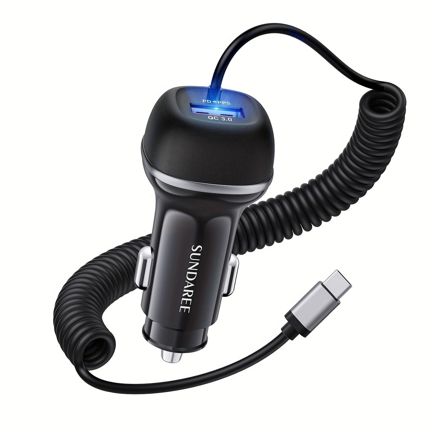 Fast USB-C car charger with 51-W current, 3 ports and QC 3.0 technology for several device charges 0