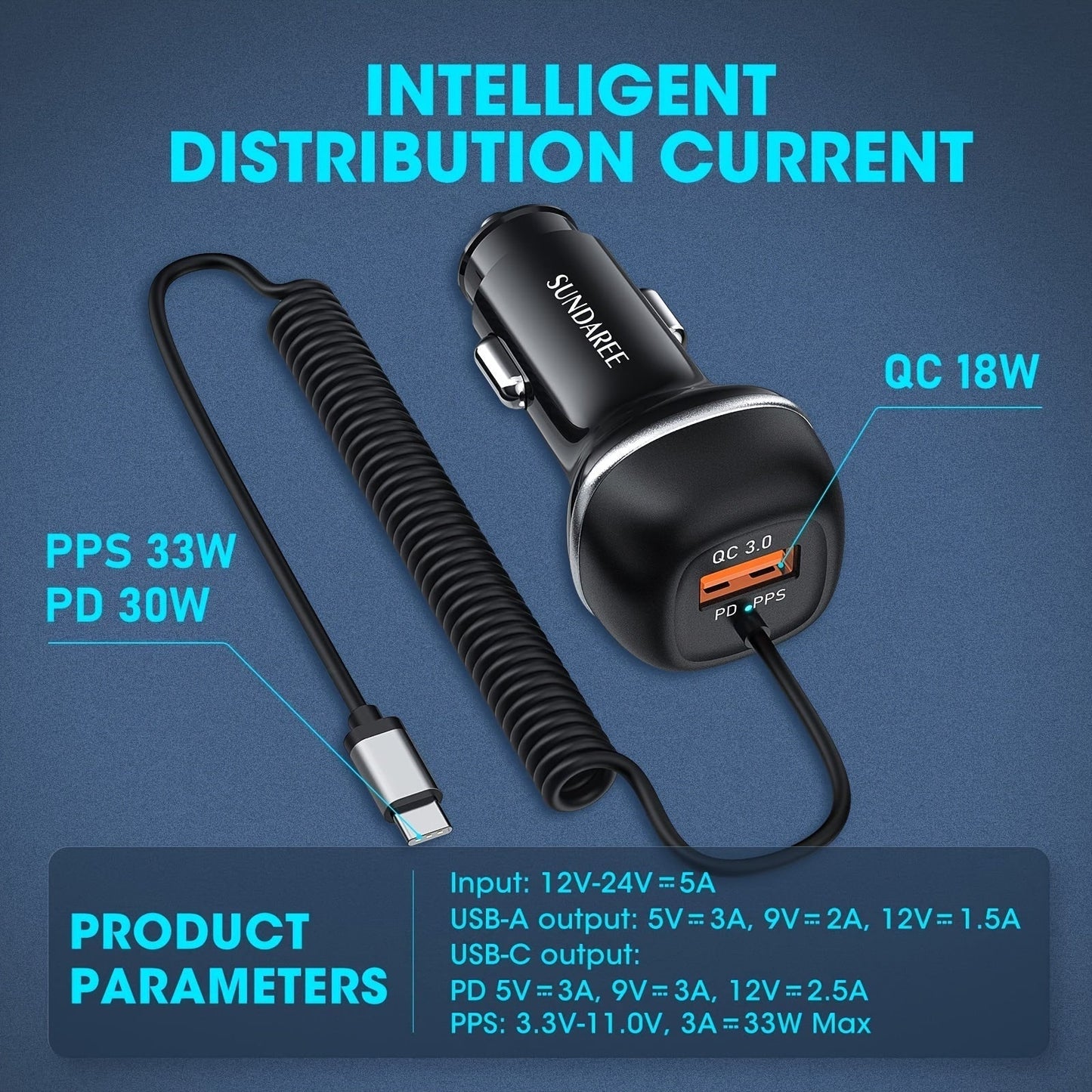Fast USB-C car charger with 51-W current, 3 ports and QC 3.0 technology for several device charges 4