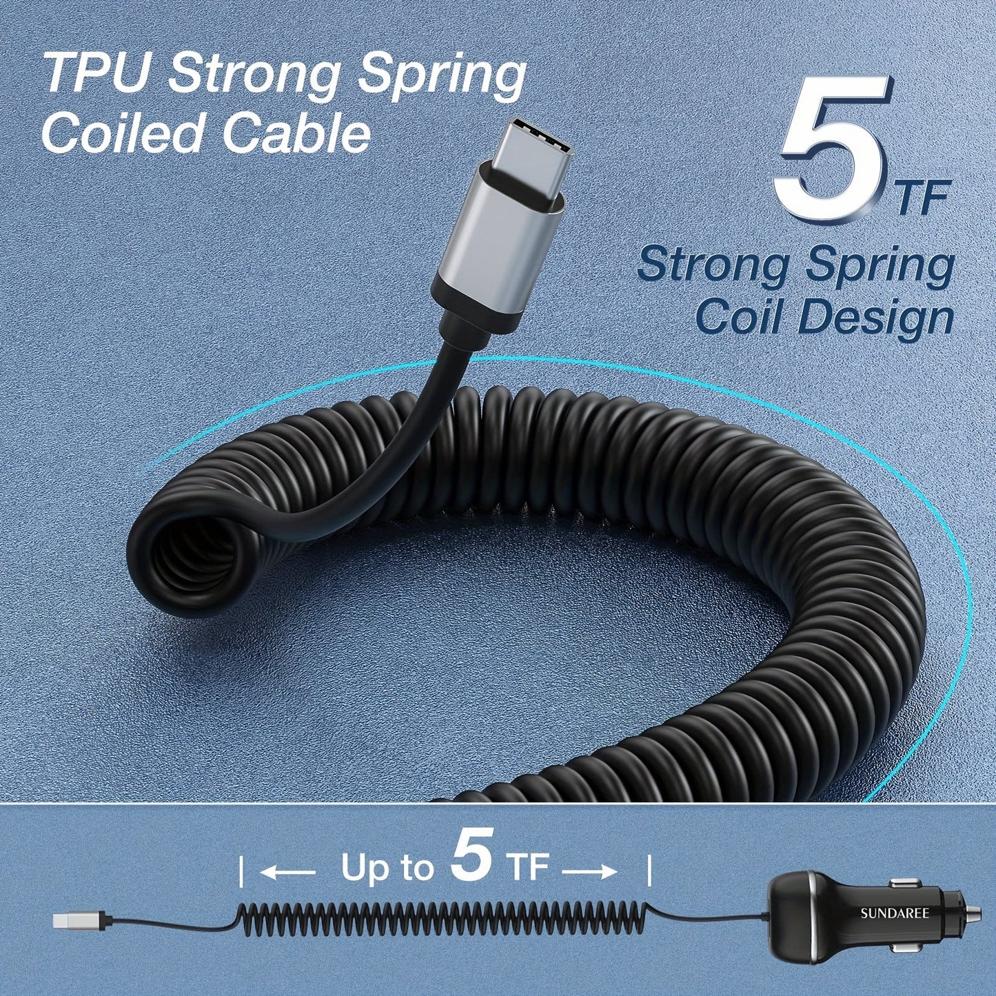 Fast USB-C car charger with 51-W current, 3 ports and QC 3.0 technology for several device charges 5