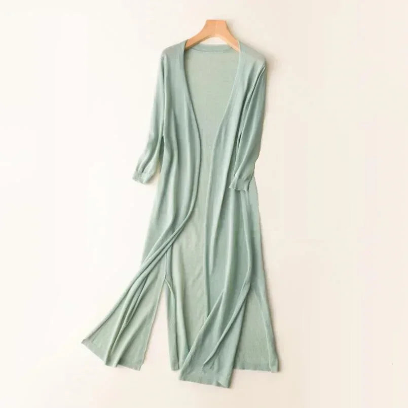Lightweight long cardigan for women | Open front 2