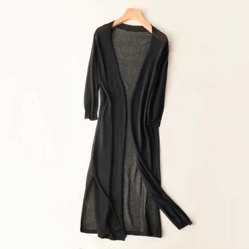 Lightweight long cardigan for women | Open front 3
