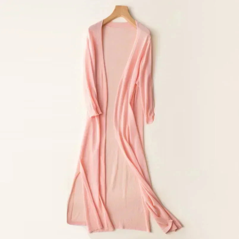 Lightweight long cardigan for women | Open front 4