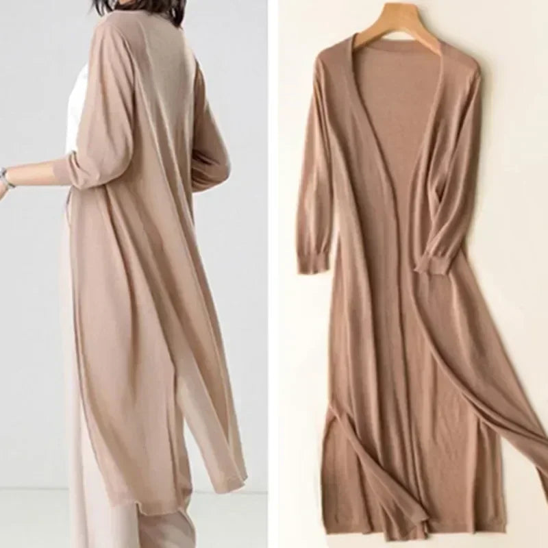 Lightweight long cardigan for women | Open front 7