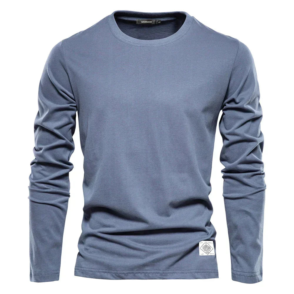 Long-sleeve casual crewneck tee for men 0