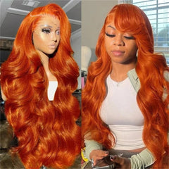 Long Wavy Orange Ginger Red Lace Front Wig 0