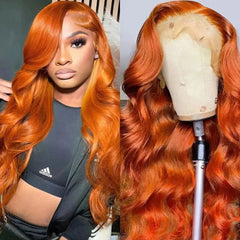 Long Wavy Orange Ginger Red Lace Front Wig 1
