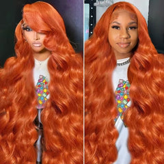 Long Wavy Orange Ginger Red Lace Front Wig 2