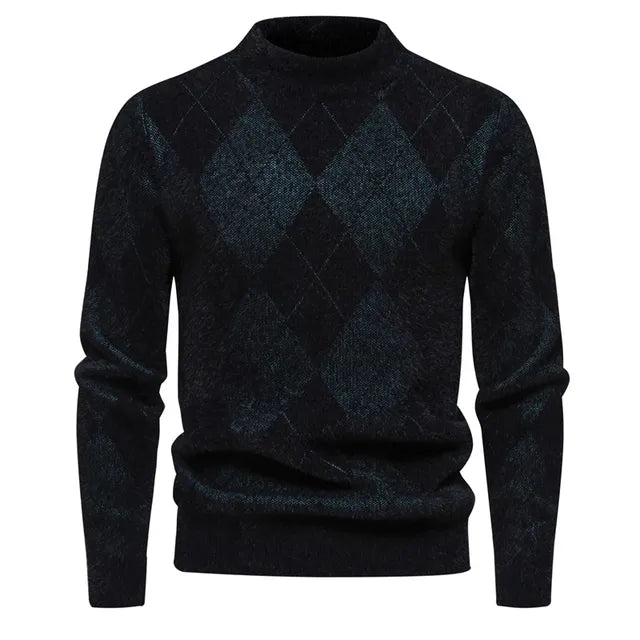 Men’s Argyle Sweater - Crew Neck - Knitted - Long Sleeve - Classic Pattern 2