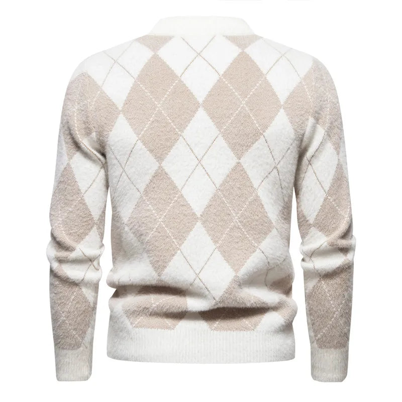 Men’s Argyle Sweater - Crew Neck - Knitted - Long Sleeve - Classic Pattern 3