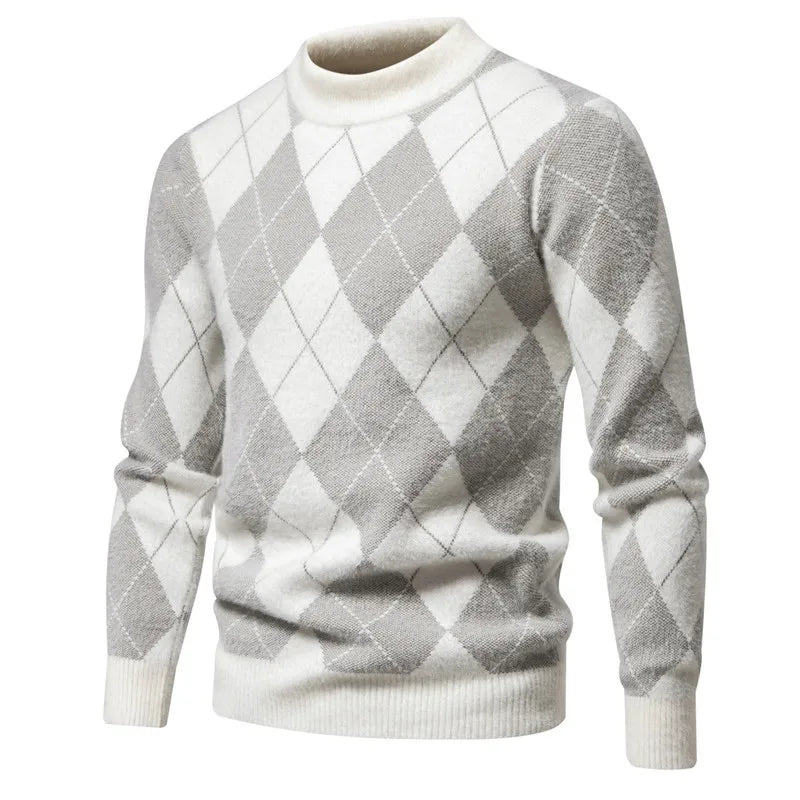 Men’s Argyle Sweater - Crew Neck - Knitted - Long Sleeve - Classic Pattern 4