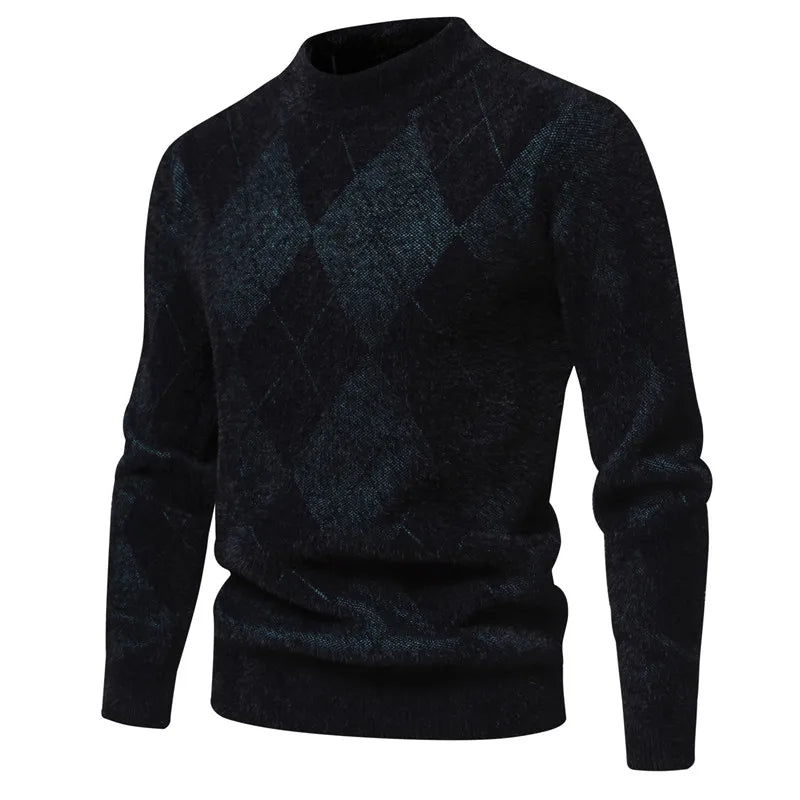 Men’s Argyle Sweater - Crew Neck - Knitted - Long Sleeve - Classic Pattern 5