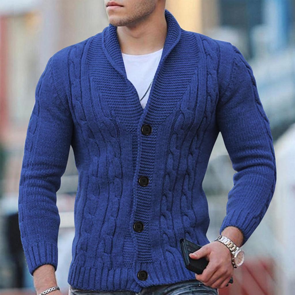 Men’s Cable Knit Cardigan - Wool Blend - Shawl Collar - Button Down - Ribbed Cuffs 1
