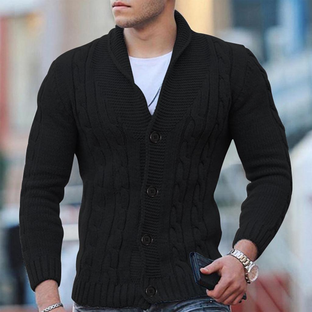 Men’s Cable Knit Cardigan - Wool Blend - Shawl Collar - Button Down - Ribbed Cuffs 2