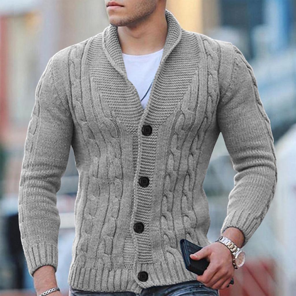 Men’s Cable Knit Cardigan - Wool Blend - Shawl Collar - Button Down - Ribbed Cuffs 3