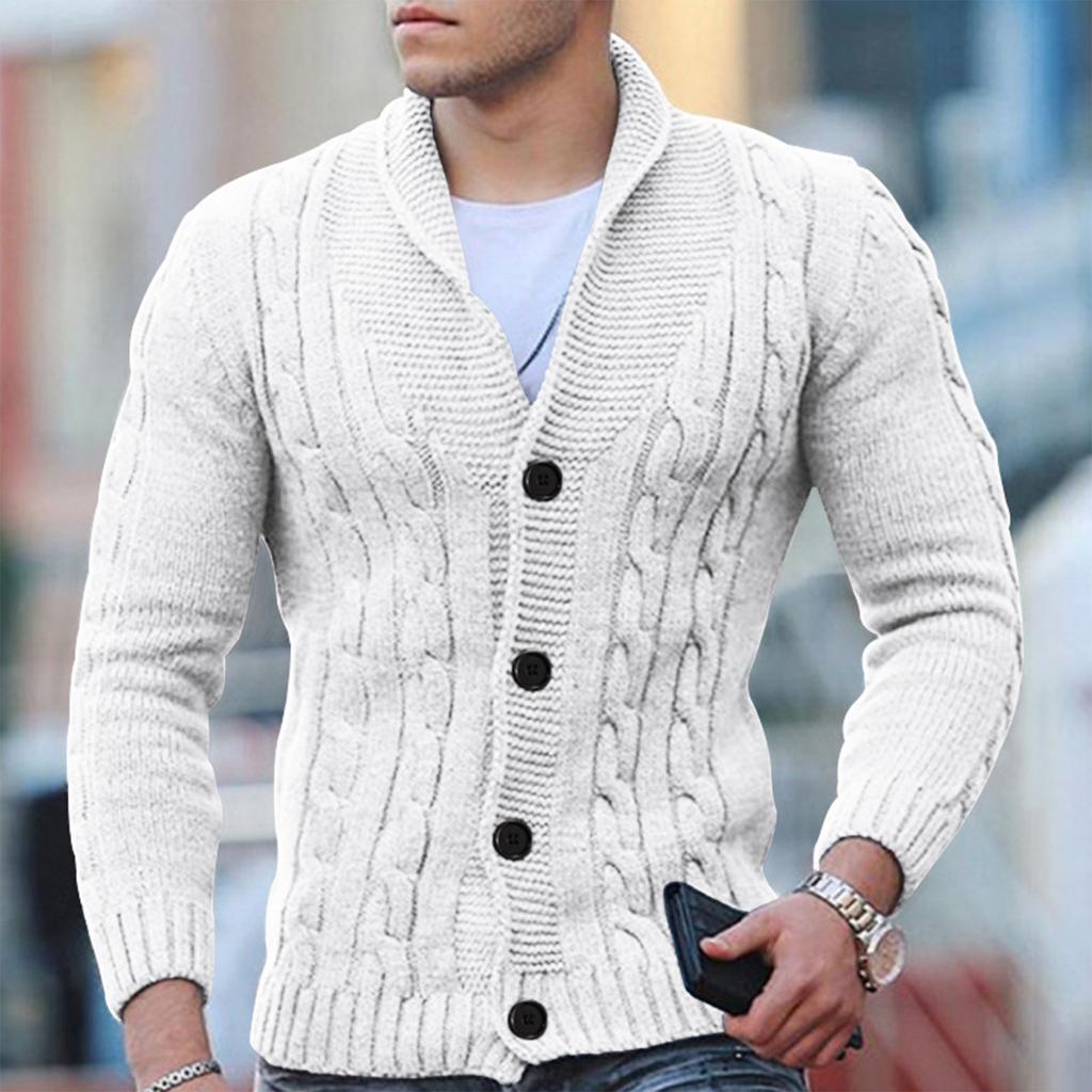 Men’s Cable Knit Cardigan - Wool Blend - Shawl Collar - Button Down - Ribbed Cuffs 5