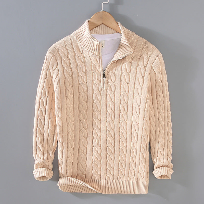 Men’s Cable Knit Sweater - Quarter Zip - Ribbed Collar & Cuffs - Warm & Stylish 1