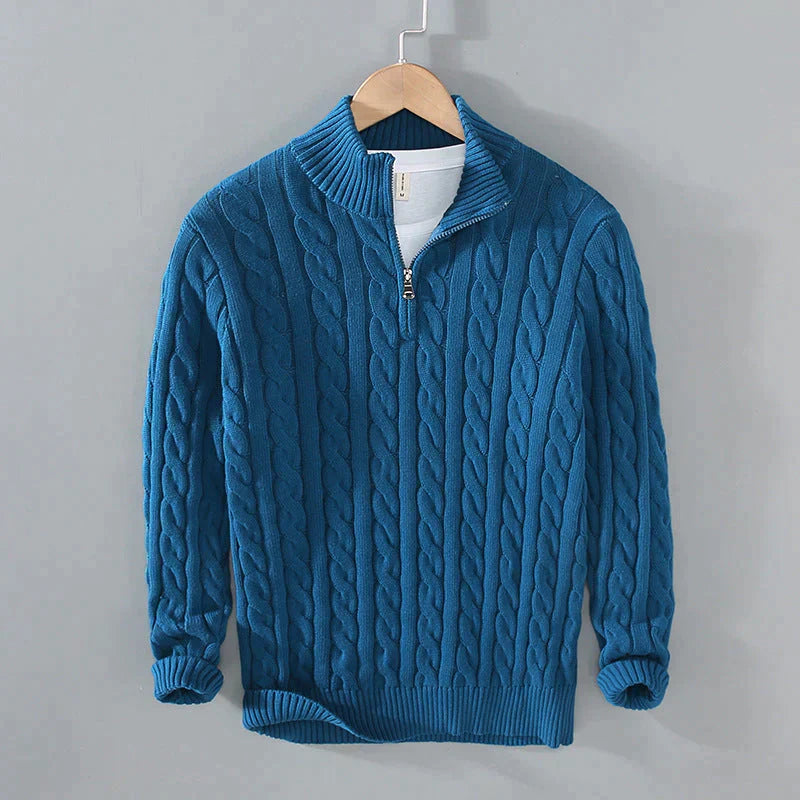 Men’s Cable Knit Sweater - Quarter Zip - Ribbed Collar & Cuffs - Warm & Stylish 3
