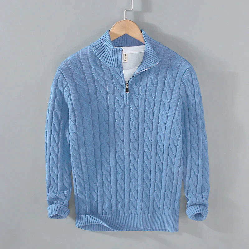 Men’s Cable Knit Sweater - Quarter Zip - Ribbed Collar & Cuffs - Warm & Stylish 4