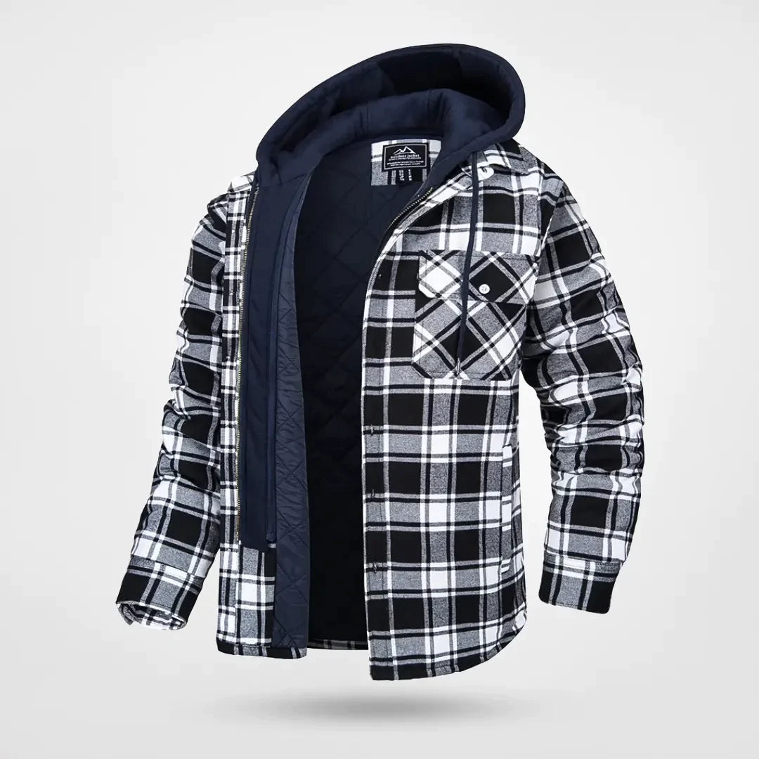 Men's Checkered Pattern Hooded Jacket | Warm 1