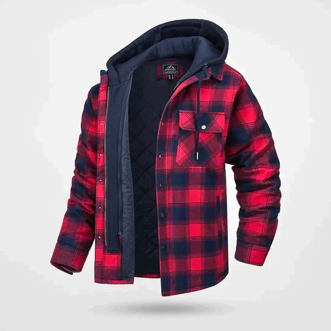Men's Checkered Pattern Hooded Jacket | Warm 3