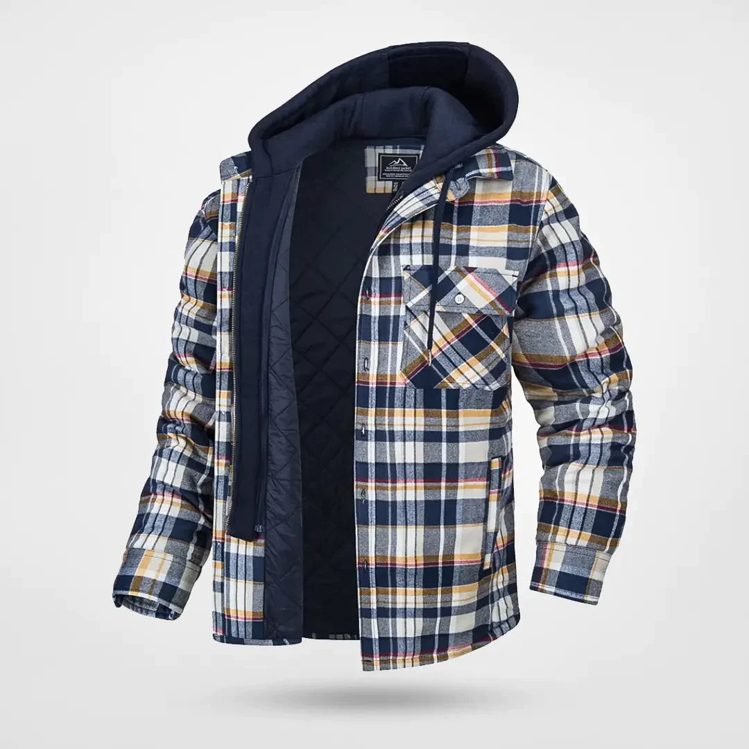 Men's Checkered Pattern Hooded Jacket | Warm 4