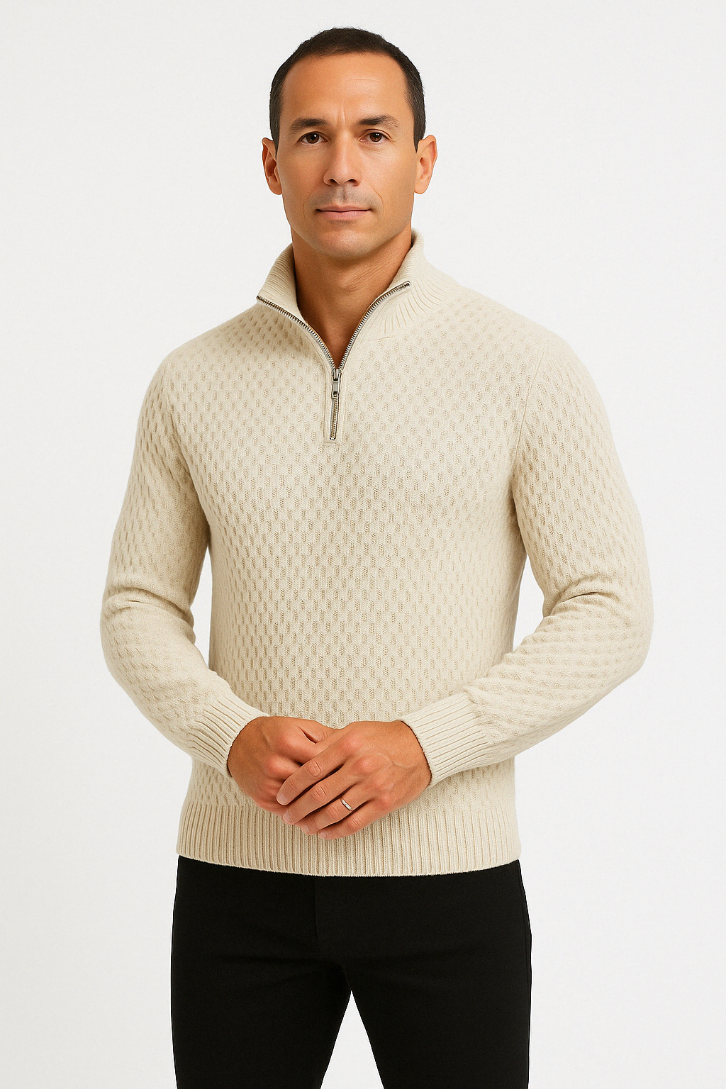 Men’s Half Zip Sweater – Textured Knit – Tailored Fit – Ribbed Trim – Soft Feel 1