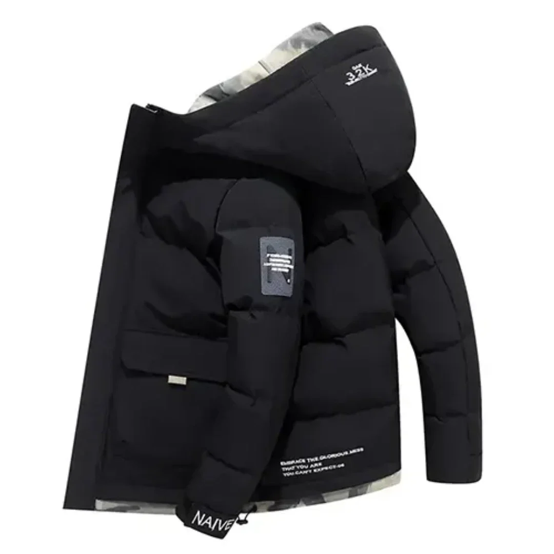 Men's Hooded Warm Winter Quilted Jacket | Front Pocket 0