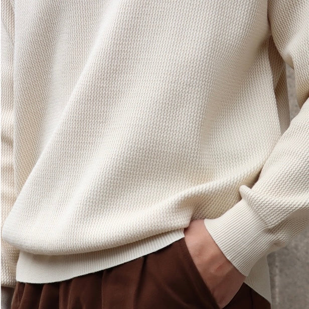 Men’s Knit Pullover Top – Relaxed Fit – Ribbed Cotton Blend – Buttonless Collar – Long Sleeve 2