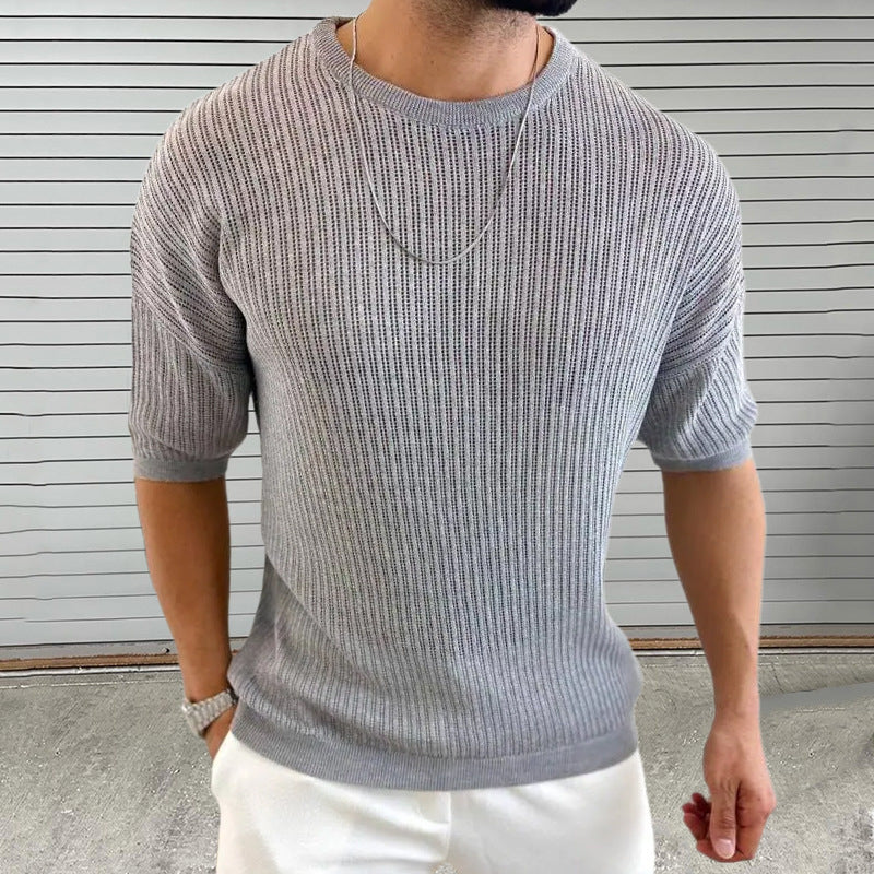 Men’s Knit Top – Slim Fit – Lightweight Semi-Sheer – Ribbed Texture – Crew Neck – Short Sleeve 2