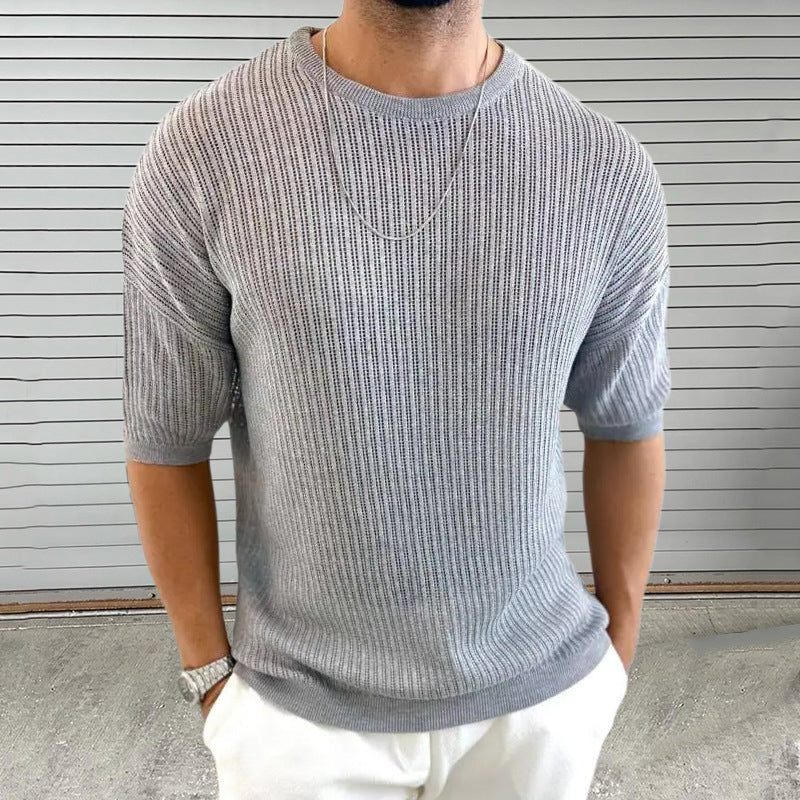 Men’s Knit Top – Slim Fit – Lightweight Semi-Sheer – Ribbed Texture – Crew Neck – Short Sleeve 3