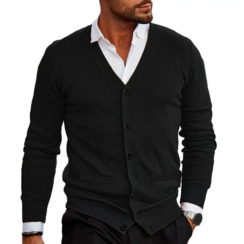 Men’s Knitted Cardigan - V-Neck Button-Up - Tailored Fit with Ribbed Cuffs & Hem 5