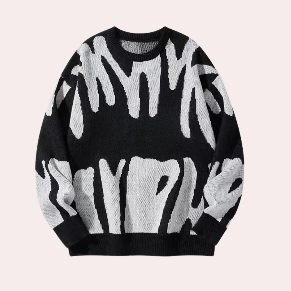 Men’s Knitted Sweater - Abstract Design - Crew Neck - Long Sleeve - Ribbed Cuffs 1