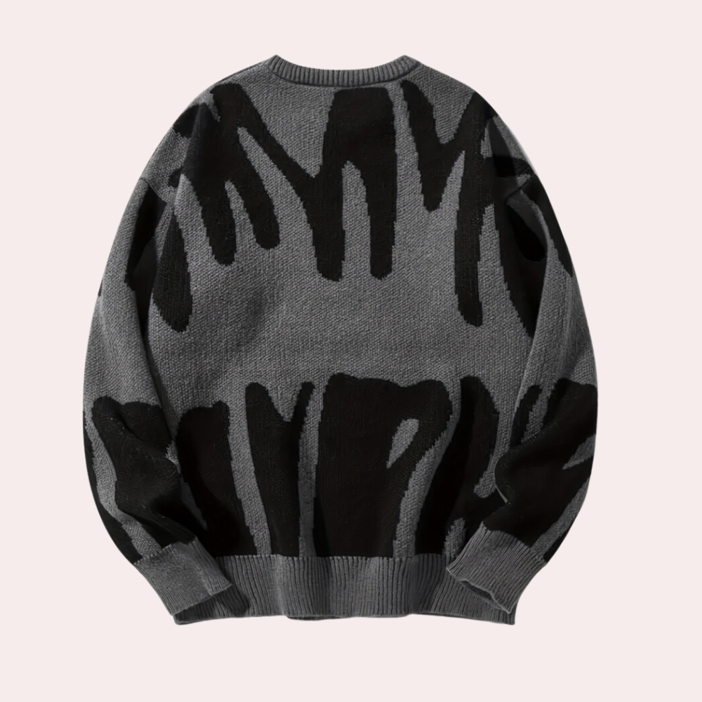 Men’s Knitted Sweater - Abstract Design - Crew Neck - Long Sleeve - Ribbed Cuffs 2