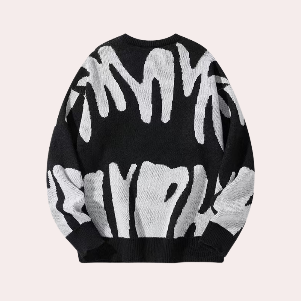 Men’s Knitted Sweater - Abstract Design - Crew Neck - Long Sleeve - Ribbed Cuffs 3