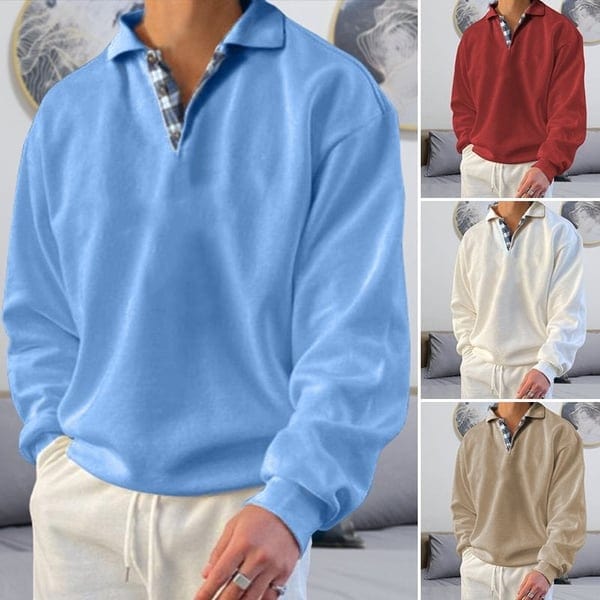 Men's Long-Sleeve Polo Shirt - Classic Collar - Button Placket - Relaxed Fit Casual Wear 1