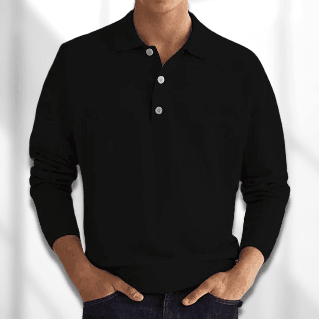 Men’s Polo Sweater - Knitted Texture - Long Sleeve - Classic 3-Button Collar 1