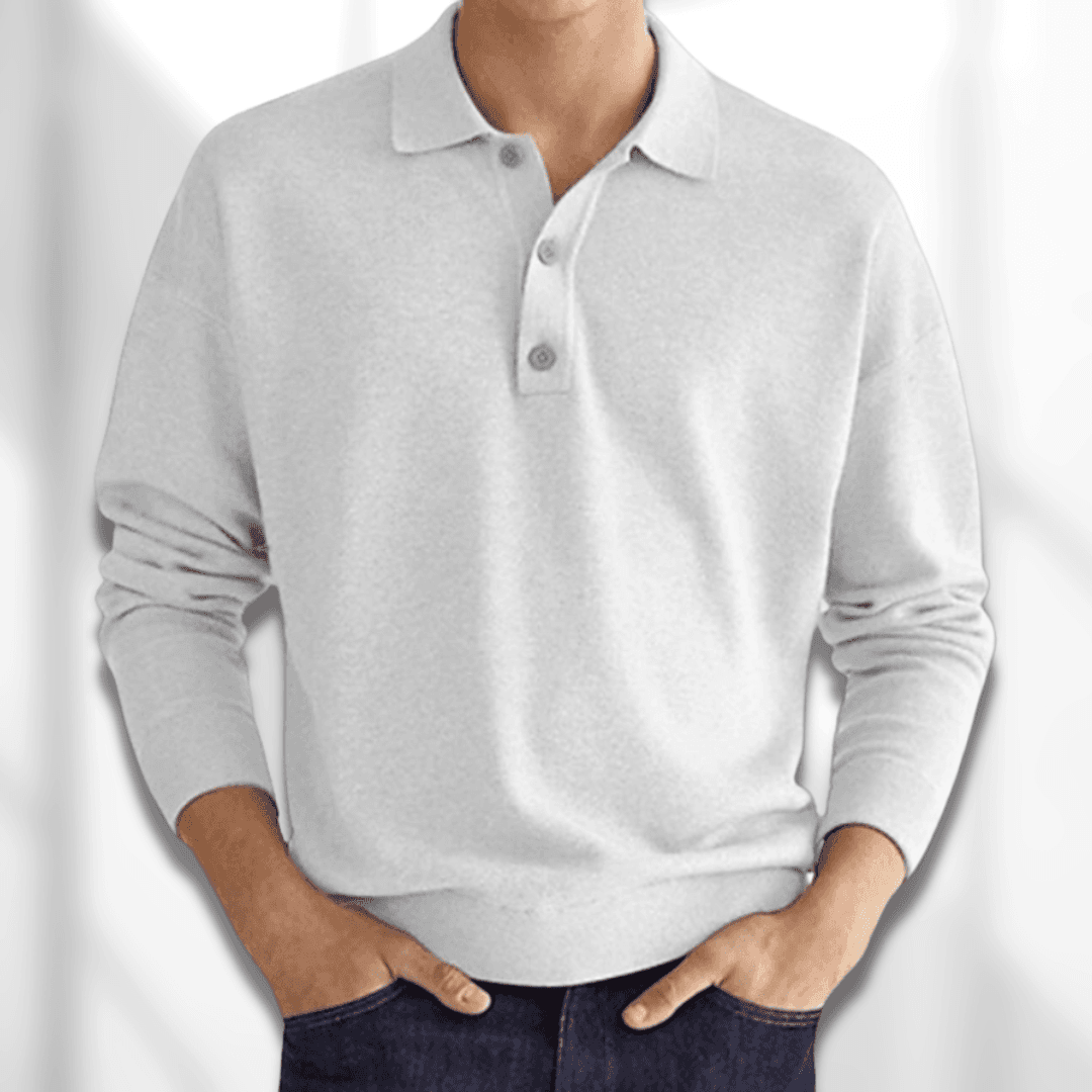 Men’s Polo Sweater - Knitted Texture - Long Sleeve - Classic 3-Button Collar 2