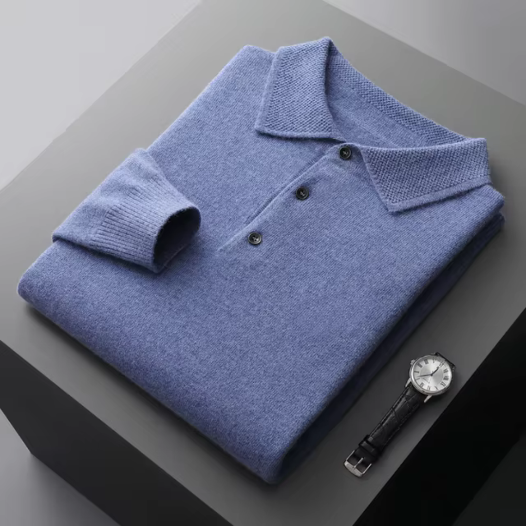 Men’s Polo Sweater – Merino Wool – Standard Fit – Button Placket – Ribbed Trim 2