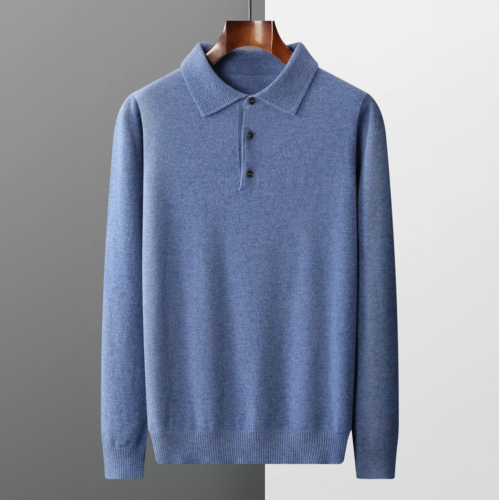 Men’s Polo Sweater – Merino Wool – Standard Fit – Button Placket – Ribbed Trim 3