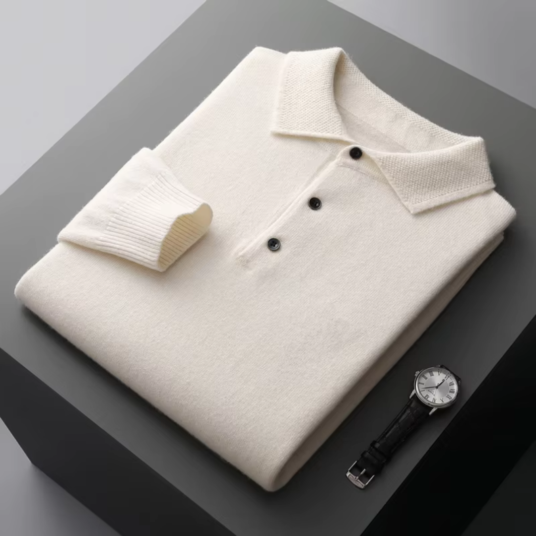 Men’s Polo Sweater – Merino Wool – Standard Fit – Button Placket – Ribbed Trim 5