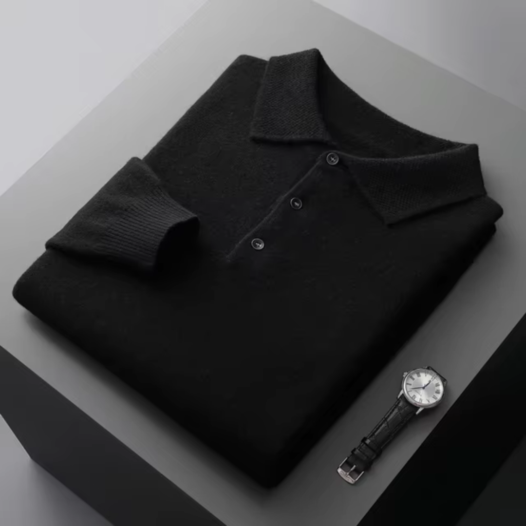 Men’s Polo Sweater – Merino Wool – Standard Fit – Button Placket – Ribbed Trim 6