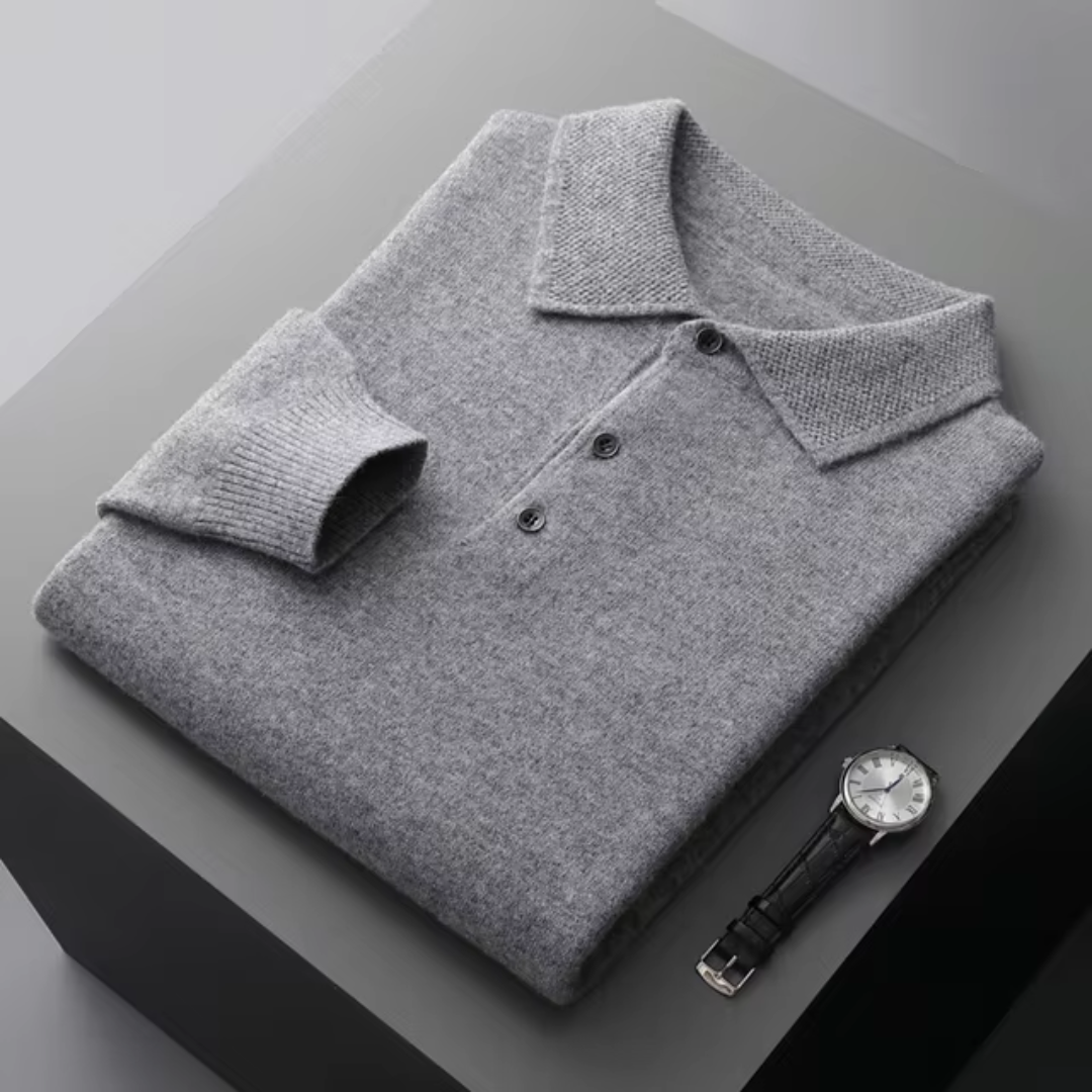 Men’s Polo Sweater – Merino Wool – Standard Fit – Button Placket – Ribbed Trim 7