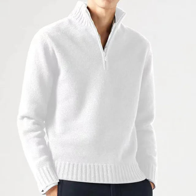 Men's Quarter-Zip Sweater - Soft Knit Fabric - High Collar - Ribbed Cuffs & Hem 0
