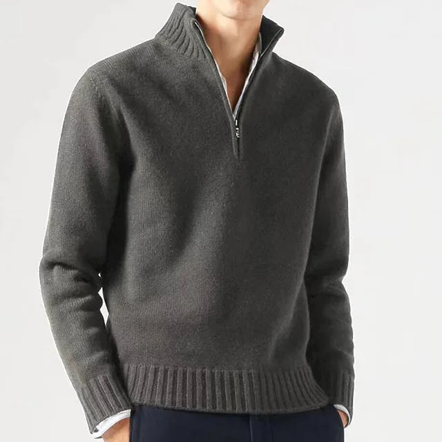 Men's Quarter-Zip Sweater - Soft Knit Fabric - High Collar - Ribbed Cuffs & Hem 2