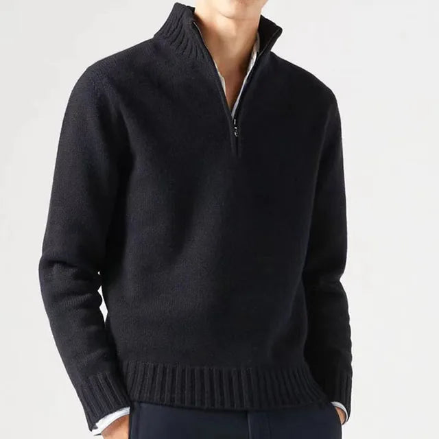 Men's Quarter-Zip Sweater - Soft Knit Fabric - High Collar - Ribbed Cuffs & Hem 3