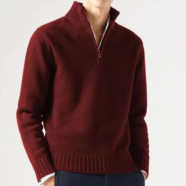 Men's Quarter-Zip Sweater - Soft Knit Fabric - High Collar - Ribbed Cuffs & Hem 4