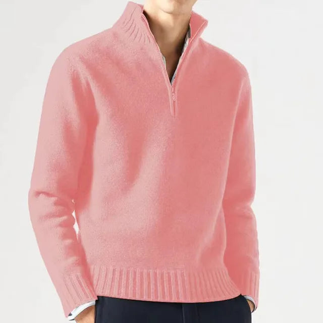 Men's Quarter-Zip Sweater - Soft Knit Fabric - High Collar - Ribbed Cuffs & Hem 5